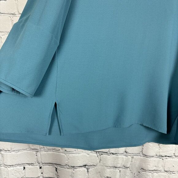 Eileen Fisher Womens Lantern Sleeve Georgette Silk Blouse Tunic Top Size SP Blue - Picture 7 of 12